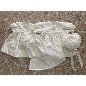 Madonna‎ Baby Girl Boy 4 Pc Baptism Dress Christening Set White Lace Vtg 0-3 Mos